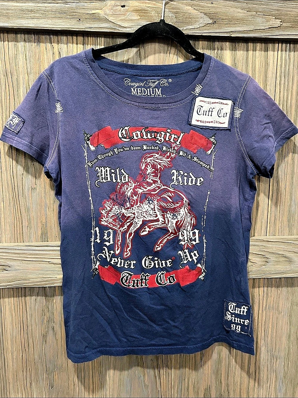 Cowgirl Tuff Co. Cowgirl Wild Ride Graphic Tee. Purple & Red Medium